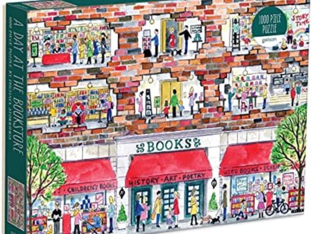 Michael Storrings A Day at The Bookstore 1000 Piece Puzzle from Galison - Beautifully Illustrated Jigsaw Puzzle of a Local Bookstore, 27  x 20  Fun & Challenging, Unique Gift Idea Supply